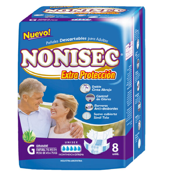 Nonisec Pañal Adulto Anat. Extra Protec C/Barr Simil Tela Gde x8u (10)