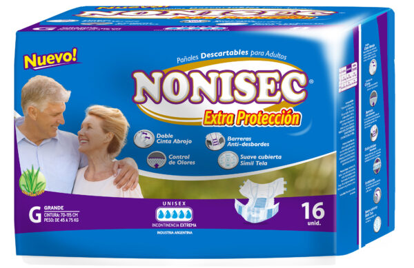 Nonisec Pañal Adulto Anat. Extra Proteccion C/Barr Simil Tela Gde x16un (5)